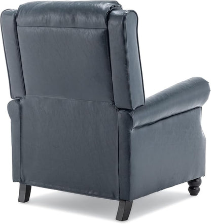 Pushback Recliner Chairs Set of 2, Faux Leather Wingback Recliner Chair, Upholstered Armchair Push Back Recliner with Wood Legs, Rivet Trim Single Sofa Accent Chair for Living Room, Bedroom, Navy