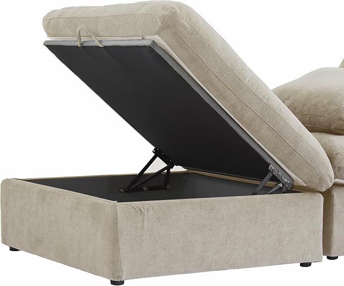 120" Cloud Modular Sectional Sofa with Storage Ottoman,Down Filled Comfort U Shaped Sofa Couch for Living Room,Minimalist Wide Deep Seat 5 Seater Convertible Couches for Office Apartment,Khaki