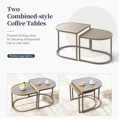 Metal Frame Patio Furniture Set, Wood-Like Modern Outdoor Patio Furniture Set with Cushion, Patio Seating Set with Swivel Chairs, Patio Conversation Set for Backyard Deck