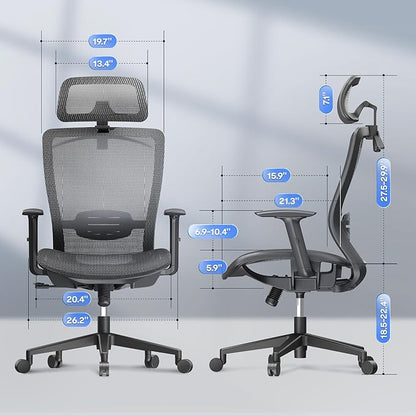 FLEXISPOT OC3 Air Ergonomic Office Chair Mesh Back Swivel Computer Chair Executive Office Desk Chairs with Adjustable Lumbar Support/2D Headrest/Lockable Backrest, Mesh Seat Cushion, Gray