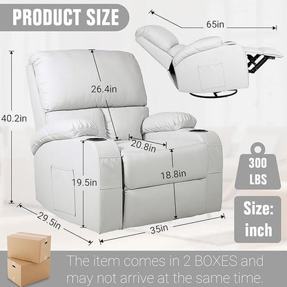 Rocking Recliner Chair, Massage Rocker Recliner Chair with Vibration Massage and Heat, 360° Swivel Recliner Chairs, Living Room, Bedroom, Nursery, RV, Grey