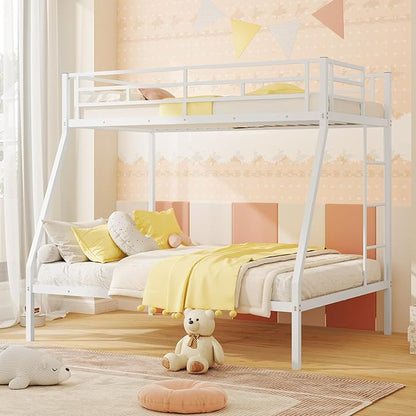 Giantex Metal Bunk Beds Twin Over Full Size, Heavy Duty Loft Bunk Bed with Ladder & Guardrail, Space Saving Bunk Bed for Dorm Apartment, Teens & Adults, Noise-Free, No Box Spring Needed, White