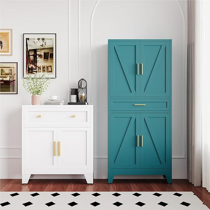Large Metal Kitchen Pantry Cabinet with Adjustable Shelves - Freestanding Kitchen Storage Cabinet for Dining Room,Livingroom Bathroom, Hallway, Workshop, Office (Blue, 71"-1 Drawer)