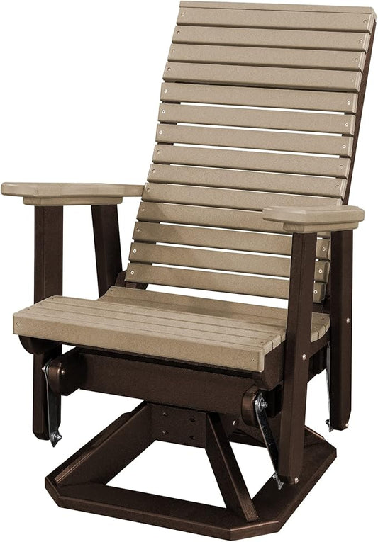 DutchCrafters Modern Horizontal Slat High Back Poly Adirondack Swivel Glider Outdoor Patio Chair (Tudor Brown & Weatherwood)