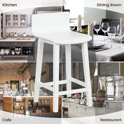 COSTWAY Solid Wood Bar Stools Set of 4, 24.5-inch Counter Height Chairs with Low Back and Footrest, Farmhouse Wooden Armless barstools for Kitchen Island, Dining Room, Cafe, Breakfast, White
