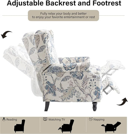 Accent Chair, Upholstered High Back Floral Armchair with Nailhead Trim & Wood Legs, Comfy Wingback Reading Single Sofa Chair for Small Spaces, Living Room, Bedroom