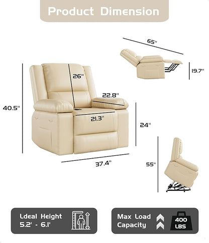 GarveeHome Power Lift Recliner Chair - Heat and Massage, Faux PU Electric Lift Recliner for Elderly & Mobility Impaired, Adjustable Back and Legs, Heavy Duty Lift Chair for Seniors