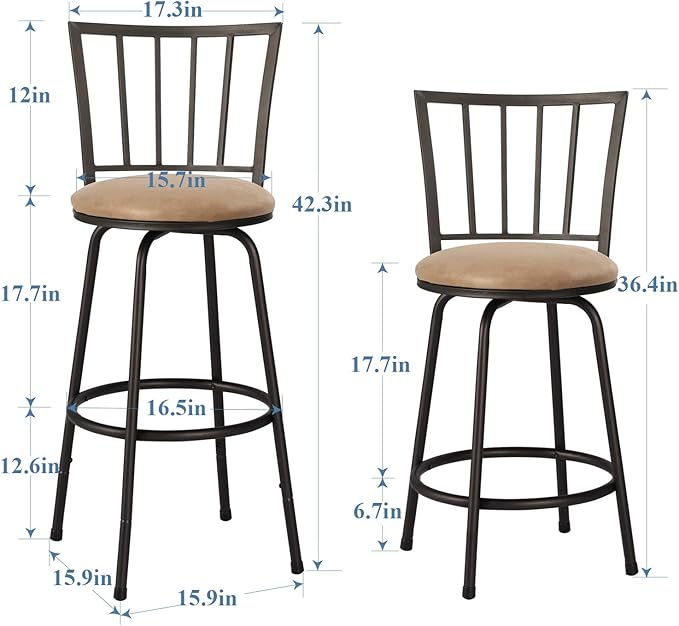VECELO Adjustable Counter Stools,Bar Stools with 360 Degree Swivel Seat Top and Comfortable Round Seat Cushions,Steel Bistro Pub Chairs