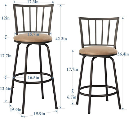 VECELO Adjustable Counter Stools,Bar Stools with 360 Degree Swivel Seat Top and Comfortable Round Seat Cushions,Steel Bistro Pub Chairs