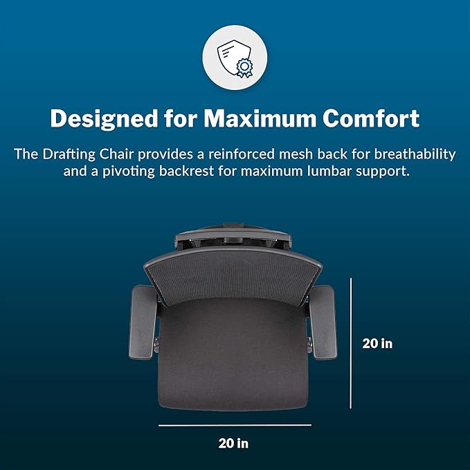 Vari Drafting Chair (VariDesk) - Tall Adjustable Office Chair with Footrest & Rolling Casters - Ergonomic Mesh Back for Lumbar Support - Ideal for Artist, Drafting Desk, or Counter Work - Black