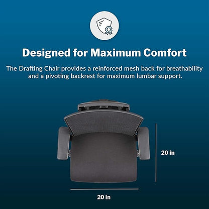 Vari Drafting Chair (VariDesk) - Tall Adjustable Office Chair with Footrest & Rolling Casters - Ergonomic Mesh Back for Lumbar Support - Ideal for Artist, Drafting Desk, or Counter Work - Black