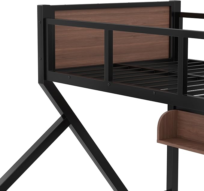 Bellemave Twin XL Over Queen Bunk Bed with Storage Shelf and RGB LED Lights, Adults Bunk Bed with Angle Padded Ladder, Heavy Duty Bunk Beds with Noise-Reducing Rubber Stoppers, Black