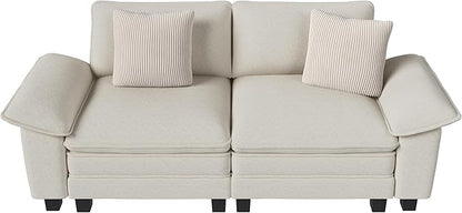 PHI VILLA Indoor Modular Couches Sets, 87.5" Sectional Loveseat Sofa with Upholstered Deep Seat, 2-Seater Comfy Couches for Living Room Bedroom, Chenille Fabric, Beige