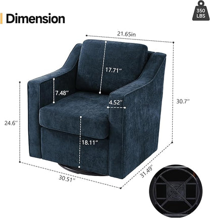 Pia Ricco 360° Swivel Accent Chair, Plush Oversized Chenille Fabric Armchair with Removable Cover for Living Room and Reception,Grey Blue