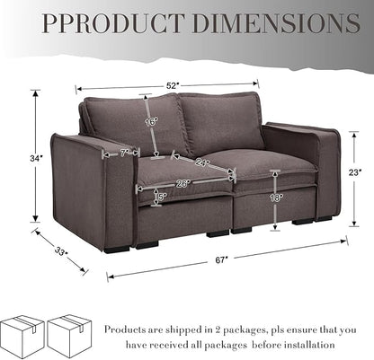Modern Sectional Sofa for Living Room, Upholstered 2-Seater Modular Couches Linen Fabric Love Seat for Home Furniture, Grey