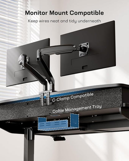 HUANUO 55 x 30 inch Electric Standing Desk with Wood Drawers,Stand up Home Office Desk Adjustable Height with Two Tiers, Ergonomic Stand up Desk with Monitor Stand, Black