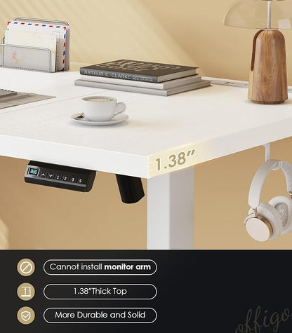 OffiGo Electric Standing Desk with 3-Piece Board, 71 Inch Height Adjustable Large Table with Power Outlets, Sit Stand Table, Writing Computer Desk for Home, Office, Workstation, White
