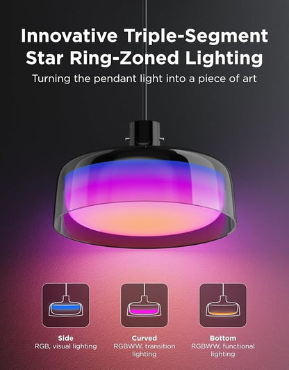 Govee Pendant Light for Kitchen Island, Three-Layer RGBIC Smart Lighting, Matter Compatible, 1300LM 2700K-6500K Dimmable Black Hanging Light Fixture Works with Alexa, Adjustable Height for Dining Room