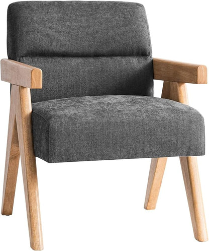 HULALA HOME Modern Accent Chair, Upholstered Arm Chair with Solid Wood Frame, Comfortable Padded Seat and Back, for Living Room, Bedroom, Charcoal