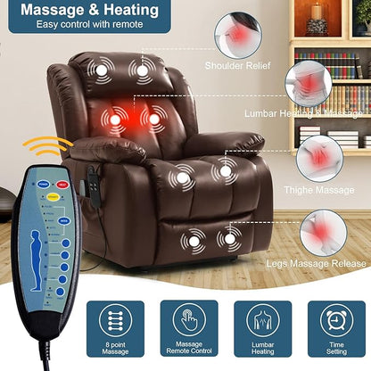 Dual Motor Large Power Lift Recliner Chair for Elderly with Heat and Massage,Lay Flat Lift Chairs Recliners for Seniors Infinite Position,USB Ports&Remote, Leather (Ochre) (Brown, Medium)