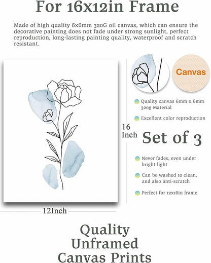 HesenDot Boho Art wall Décor,Botanical Print Set of 3, Blue Gallery Wall art,Abstract Line Watercolor Floral Home Decor,living room,bedroom