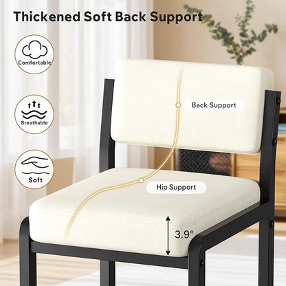 Bar Stools Set of 6, Fabric Counter Height Bar Stools with High Back and Metal Legs, Upholstered Bar Chairs, 26" Modern Barstools for Kitchen Island, Beige