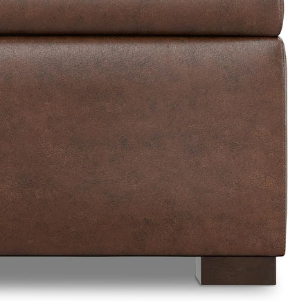 SIMPLIHOME Gabbie 36 inch Wide Contemporary Square Square Coffee Table Storage Ottoman in Distressed Chestnut Brown Vegan Faux Leather, Assembled, for The Living Room, Entryway and Family Room