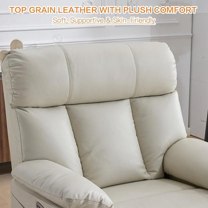 AEDI 450lbs Genuine Leather Power Recliner Chair for Big and Tall Adults Oversized Electric Reclining Sofa for Living Room,Extra Wide 27" Seat,USB Charging(Top Grain Leather,Light Gray)