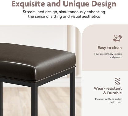 ALPHA HOME 24 Inch Counter Height Bar Stools Set of 4, Upholstered Bar Stools for Kitchen Island, Counter Stools with Faux Leather Cushion and Sturdy Metal Frame, Modern Barstools, Grey