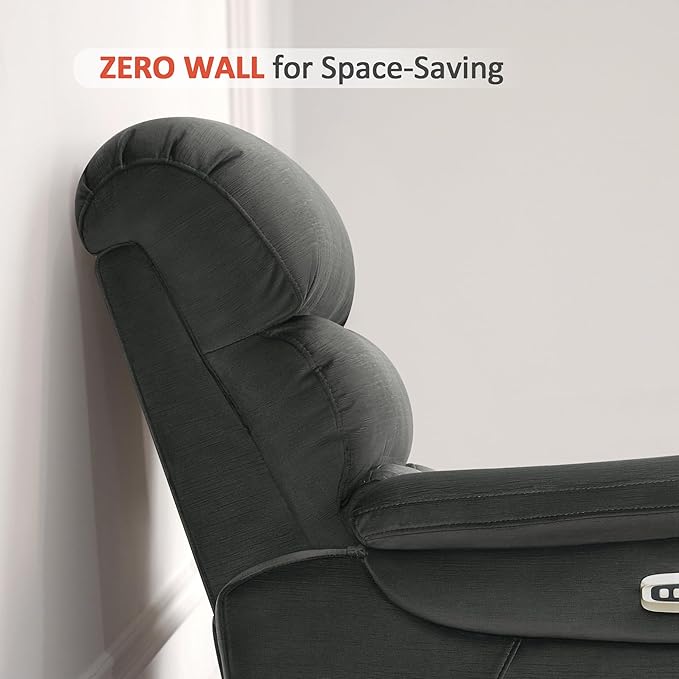 MCombo Power Zero Wall Hugger Recliner Chair for Small Space RV Living Room, Power Recliner with Adjustable Headrest, USB & USB-C Charging Ports, Fabric ST257 (Dark Grey)