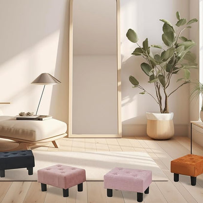 Poofzy Small Foot Stool Ottoman, Linen Ottoman Foot Rest with Legs, Rectangle Foot Rest for Couch, Footstools and Ottomans Small for Living Room and Entryway (Pink)