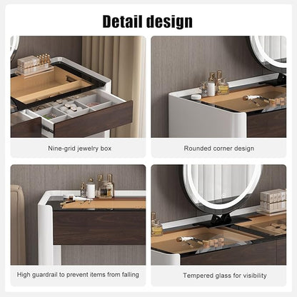 Makeup Vanity Desk with HD Lighted Mirror, 47-Inch Modern Vanity Desk with Mirror and Lights, Featuring 2 Drawers, Lacquer Finish, and Tempered Glass Top for Bedroom (2)