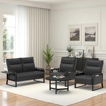 Modular Cloud Sectional Couches for Living Room, Faux Leather Loveseat & Accent Chairs Set of 2, Upholstered Sectional Sofa Set for Office, Black