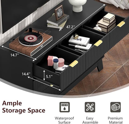 Fluted Dresser for Bedroom,7 Drawer Dresser for Closet,Storage Cabinet and Chest of Drawers with Gold Handle,TV Stand,Storage Organizer for Living Room,Hallway,Entryway,Black