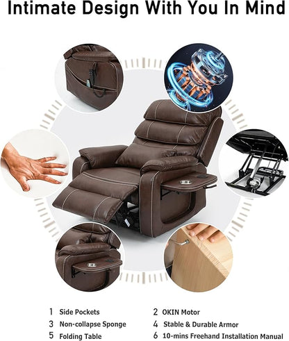 Power Lift Lazy Boy Recliner Chair, 2 Motor Flat Recliner, Nursing Lift Chair with Massage and Lumbar Heating, Adult Power Recliner with Side Pockets, Folding Table, Remote Control