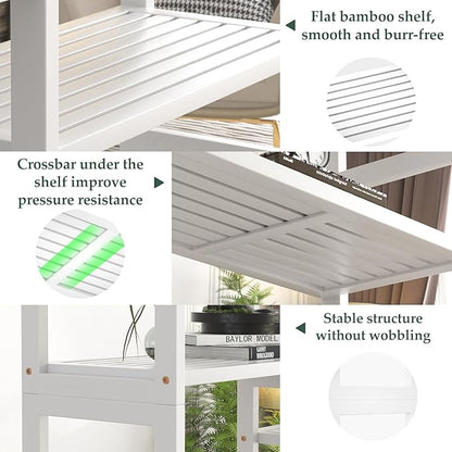 Homykic Double Wide Bamboo Bookshelf White, 6-Tier Large Open Bookcase with 12 Display Shelves, 6ft Tall Freestanding Book Shelf for Home Office, Bedroom, Living Room, Plants