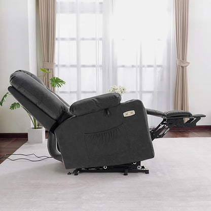 MCombo Power Lift Recliner Chair for Elderly, Lift Chair with Heat and Massage, USB Ports, Cup Holders, Faux Leather 7519 (Medium, Dark Grey)