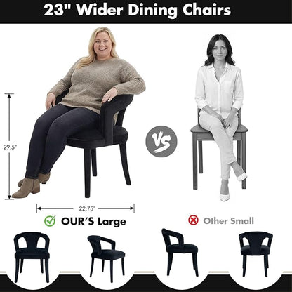 Black Velvet Dining Chairs Set of 4, Modern Upholstered Accent Chairs with Curved Back & Arms, Comfy Large Fully Upholstered Side Chair for Living Room
