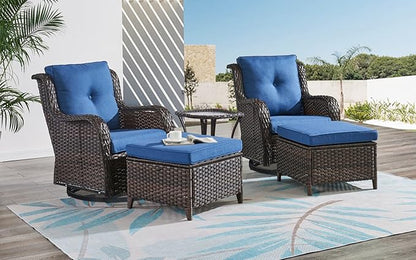 HUMMUH Patio Furniture 6 Pieces Outdoor Furniture Set PE Wicker Patio Couch with Swivel Glider Chairs,Patio Ottomans,Side Table