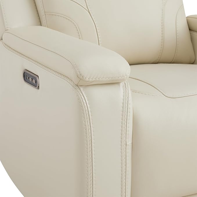Watson & Whitely Genuine Leather Electric Recliner Chairs for Adults, Lay Flat Recliner with Power Headrest & Chargers for Living Room, Cream