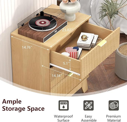Fluted Dresser for Bedroom,3 Drawer Dresser for Closet,Storage Cabinet and Chest of Drawers with Gold Handle,TV Stand,Storage Organizer for Living Room,Hallway,Entryway,Nature Oak