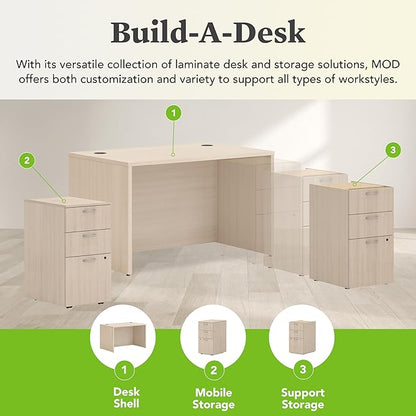 HON MOD Executive Desk 48-Inch Large Computer Desk Shell, Thick Wooden Laminate, Modern Table with Cord Management, 48'W x 30'D x 29'H, Desert Oak