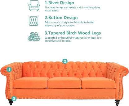Living Room Velvet Sofa and Loveseat set, Mid Century Modern Upholstered Couch with Cushions, 2-Piece Home Sofa Furniture Sets, Comfy Tufted Chesterfield Couches for Living Room, Bedroom, Office