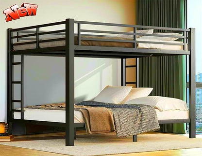 Stronger & Higher Quality Heavy Duty Bunk Bed Queen Over Queen Size Bunkbed, Thickened Safer More Stable Steel Metal Queen Bunk Bed (Faster Assembly) (Queen Over Queen-A)