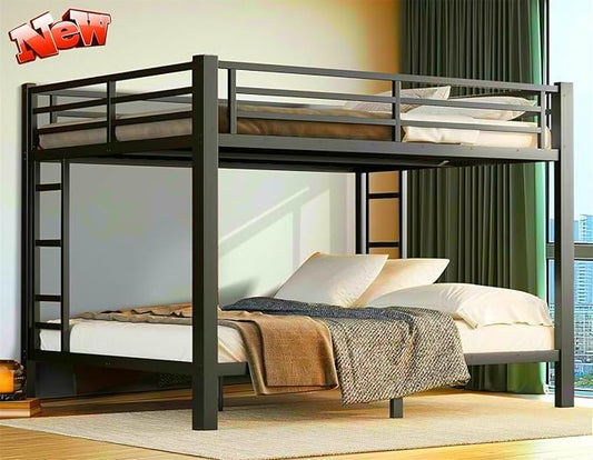 Stronger & Higher Quality Heavy Duty Bunk Bed Queen Over Queen Size Bunkbed, Thickened Safer More Stable Steel Metal Queen Bunk Bed (Faster Assembly) (Queen Over Queen-A)