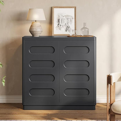 Buffet Cabinet Set of 2 with Storage, Arc Accent Sideboard with 2 Doors and Adjustable Shelves, Large Console Table for Dining Room, Kitchen, Living Room, Black