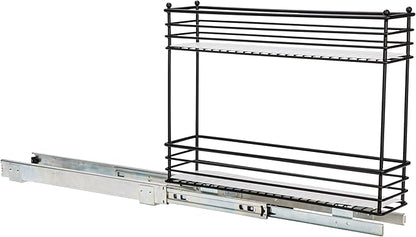 Household Essentials Glidez Multipurpose Paint-Finished Steel Pull-Out/Slide-Out Storage Organizer with Plastic Liners for Under Cabinet Use - 2-Tier Design, Black