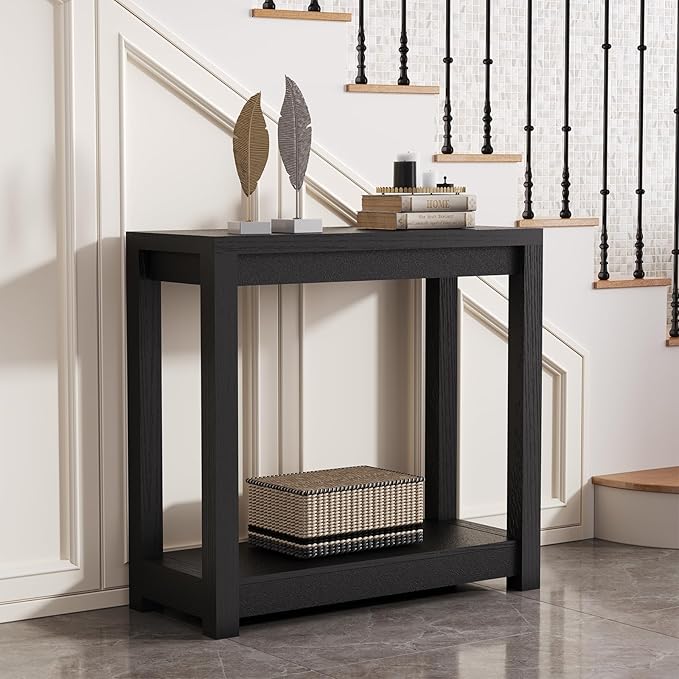 32" Entryway Table, Long Narrow Console Table with Shelves, Farmhouse Wood Sofa Table Behind Couch, Rustic Entry Table for Hallway, Living Room or Foyer, Black
