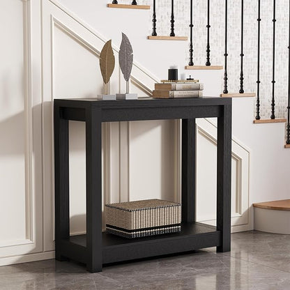 32" Entryway Table, Long Narrow Console Table with Shelves, Farmhouse Wood Sofa Table Behind Couch, Rustic Entry Table for Hallway, Living Room or Foyer, Black