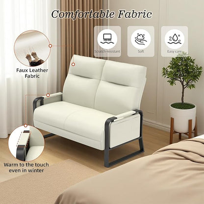 Faux Leather Sectional Couches for Living Room 3 Piece Loveseat and Chair Set with Flip Up Tray Tables Side Pockets Modern Modular Sectional Sofa for Office (2-Seat+1-Seat+1-Seat, Beige)